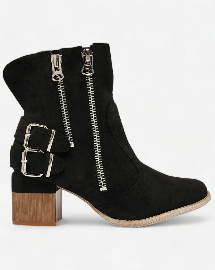 Royalfashion Czarne zdobione botki na obcasie Zerta