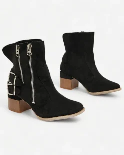 Royalfashion Czarne zdobione botki na obcasie Zerta