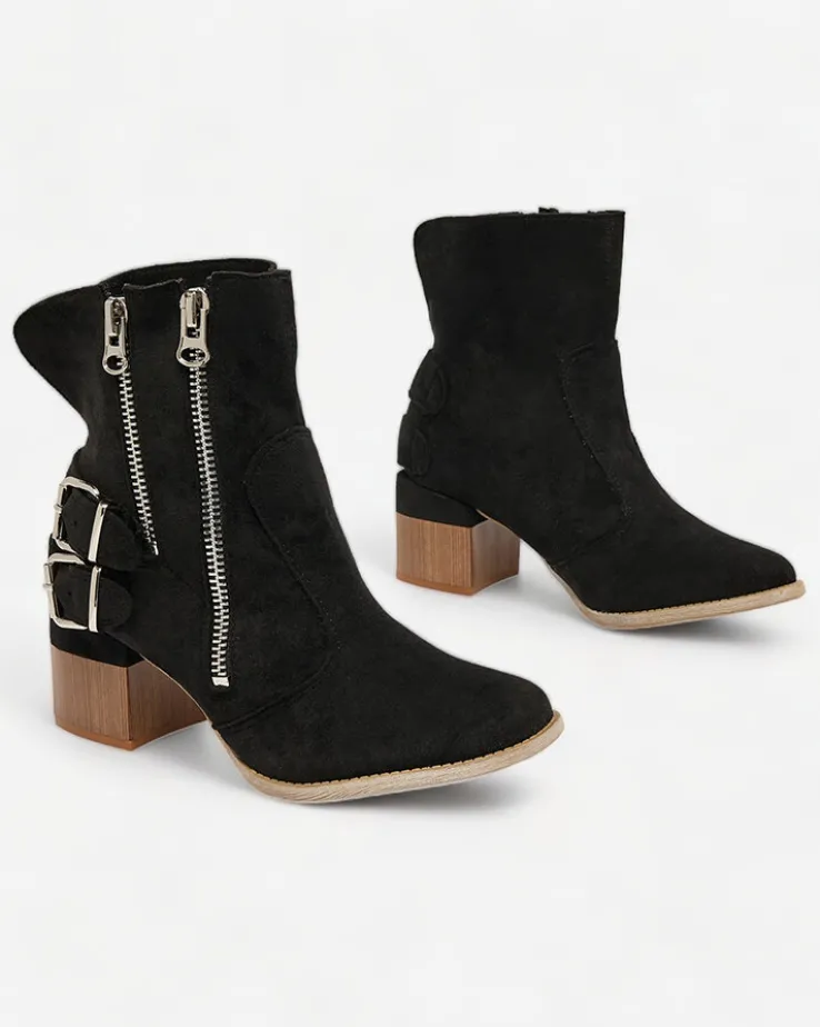 Royalfashion Czarne zdobione botki na obcasie Zerta