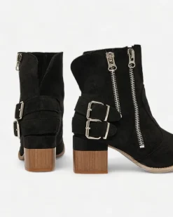 Royalfashion Czarne zdobione botki na obcasie Zerta