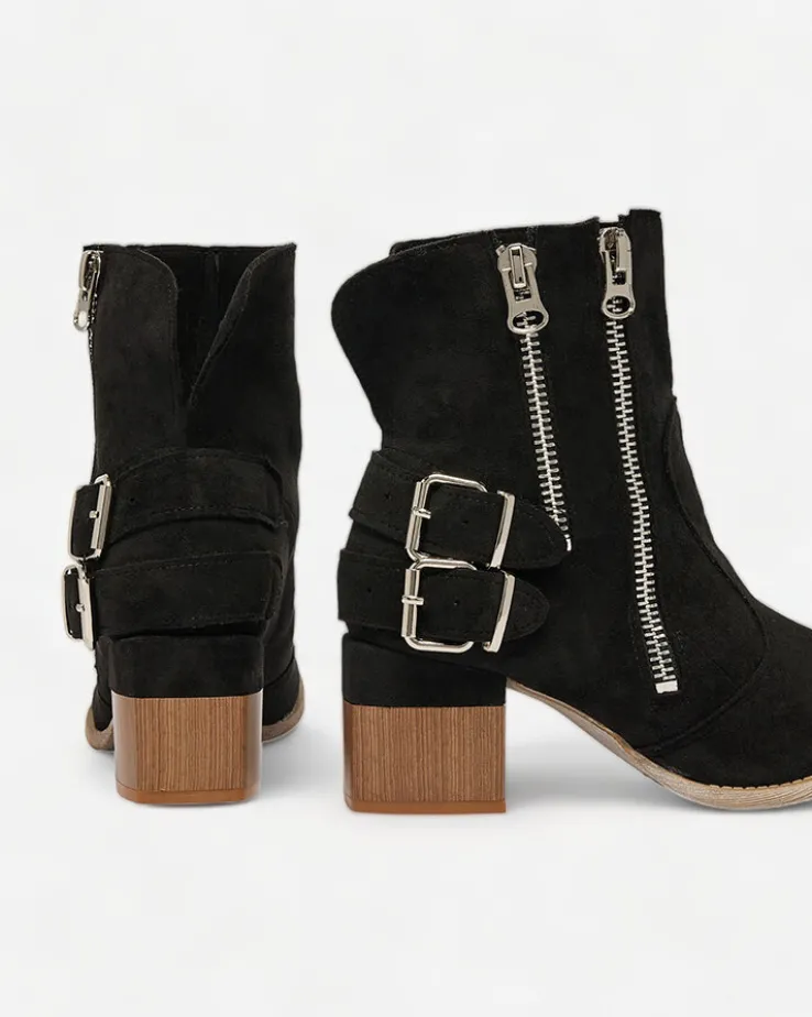 Royalfashion Czarne zdobione botki na obcasie Zerta