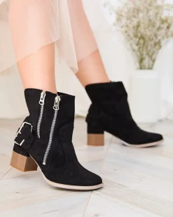 Royalfashion Czarne zdobione botki na obcasie Zerta