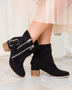 Royalfashion Czarne zdobione botki na obcasie Zerta