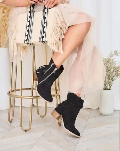 Royalfashion Czarne zdobione botki na obcasie Zerta