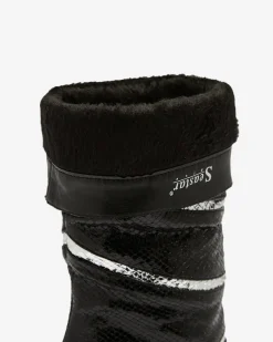 Royalfashion Czarno- srebrne damskie kozaki na szpilce z tłoczeniem w paski Felifea