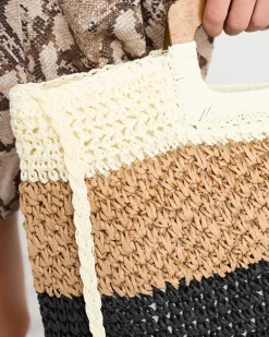 Royalfashion Czarno-beżowa słomiana duża torebka damska