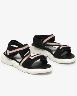 Royalfashion Czarno-różowe dziecięce sandałki zapinane ma rzepy Modis