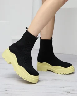 Royalfashion Czarno-żółte botki damskie na płaskim obcasie Seritis
