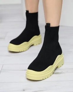 Royalfashion Czarno-żółte botki damskie na płaskim obcasie Seritis