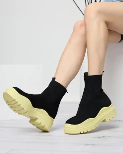 Royalfashion Czarno-żółte botki damskie na płaskim obcasie Seritis