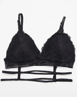 Royalfashion Czarny biustonosz damski z koronką i paseczkami