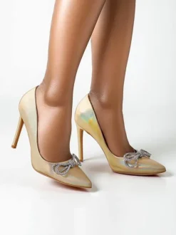 Royalfashion Czółenka damskie a'la satynowe z kokardką Hefion