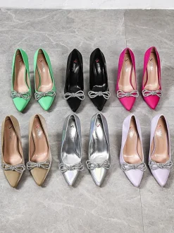 Royalfashion Czółenka damskie a'la satynowe z kokardką Hefion