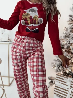 Royalfashion Czerwona damska piżama ze świątecznym wzorem