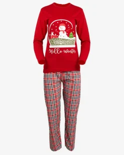 Royalfashion Czerwona damska 2-częściowa piżama z bałwankiem