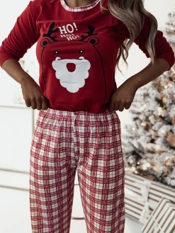 Royalfashion Czerwona świąteczna damska 2-częściowa piżama