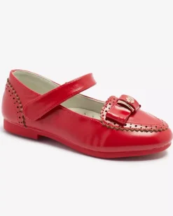 Royalfashion Czerwone czółenka dziewczęce z kokardką Proya