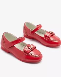 Royalfashion Czerwone czółenka dziewczęce z kokardką Proya