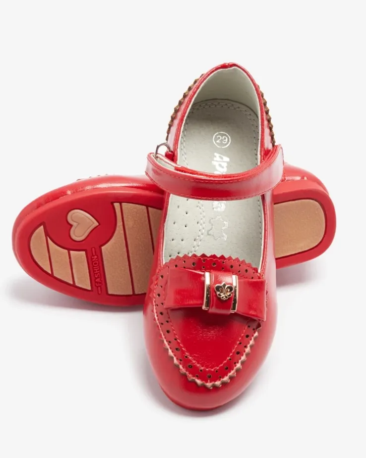 Royalfashion Czerwone czółenka dziewczęce z kokardką Proya