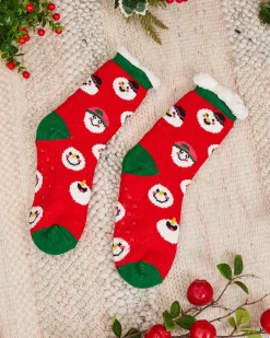 Royalfashion Czerwone damskie skarpetki ze świątecznym wzorem