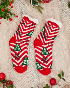 Royalfashion Czerwone damskie skarpetki ze świątecznym wzorem