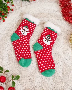 Royalfashion Czerwone damskie skarpetki ze świątecznym wzorem