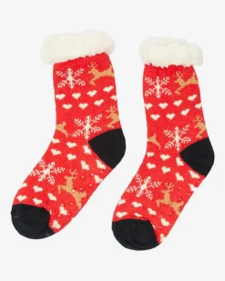 Royalfashion Czerwone damskie skarpetki ze świątecznym wzorem