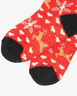Royalfashion Czerwone damskie skarpetki ze świątecznym wzorem