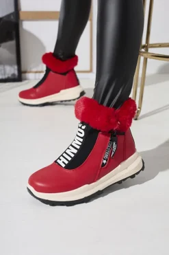 Royalfashion Czerwone damskie ocieplane botki z futerkiem Scherr