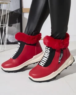 Royalfashion Czerwone damskie ocieplane botki z futerkiem Scherr