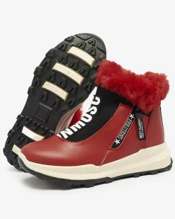 Royalfashion Czerwone damskie ocieplane botki z futerkiem Scherr