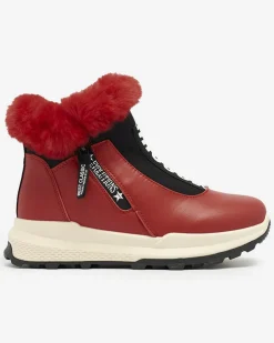 Royalfashion Czerwone damskie ocieplane botki z futerkiem Scherr
