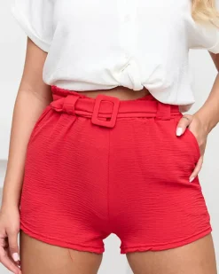 Royalfashion Czerwone damskie krótkie spodenki z kieszeniami