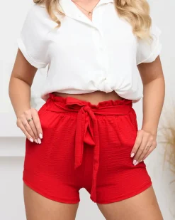 Royalfashion Czerwone damskie krótkie spodenki z kieszeniami