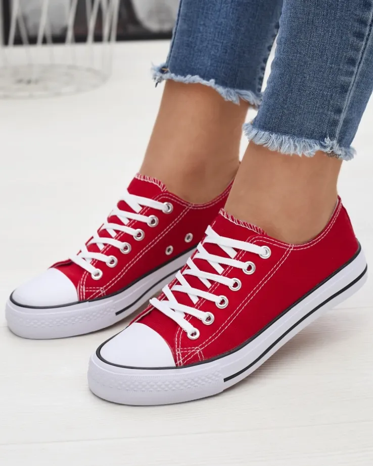 Royalfashion Czerwone damskie klasyczne sznurowane trampki Ogisa
