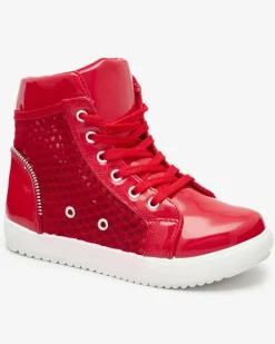 Royalfashion Czerwone dziewczęce wysokie tenisówki Borris