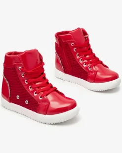 Royalfashion Czerwone dziewczęce wysokie tenisówki Borris