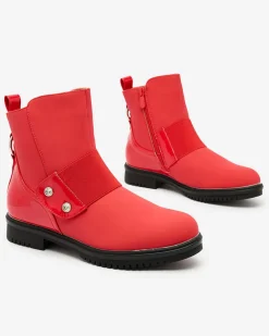 Royalfashion Czerwone matowe botki damskie Setipfa