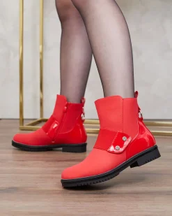 Royalfashion Czerwone matowe botki damskie Setipfa