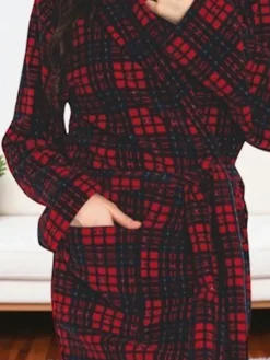 Royalfashion Czerwono-granatowy damski szlafrok w kratę