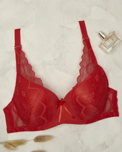 Royalfashion Czerwony damski biustonosz z koronką