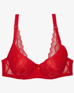 Royalfashion Czerwony damski biustonosz z koronką