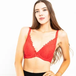 Royalfashion Czerwony usztywniany biustonosz z koronką