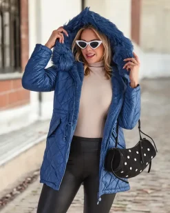 Royalfashion Damska dwustronna kurtka w kolorze niebieskim