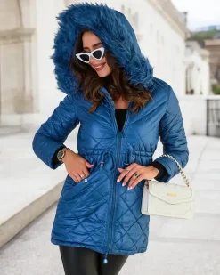 Royalfashion Damska dwustronna kurtka w kolorze niebieskim
