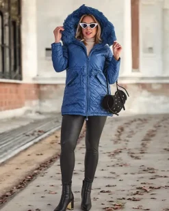 Royalfashion Damska dwustronna kurtka w kolorze niebieskim