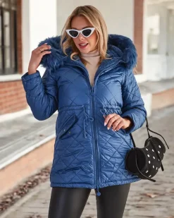 Royalfashion Damska dwustronna kurtka w kolorze niebieskim