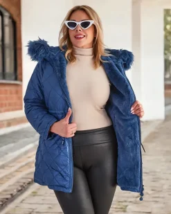 Royalfashion Damska dwustronna kurtka w kolorze niebieskim