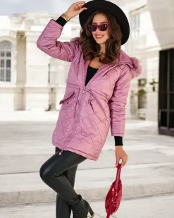 Royalfashion Damska dwustronna kurtka w kolorze różowym