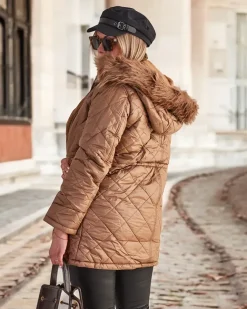 Royalfashion Damska dwustronna kurtka w kolorze brązowym